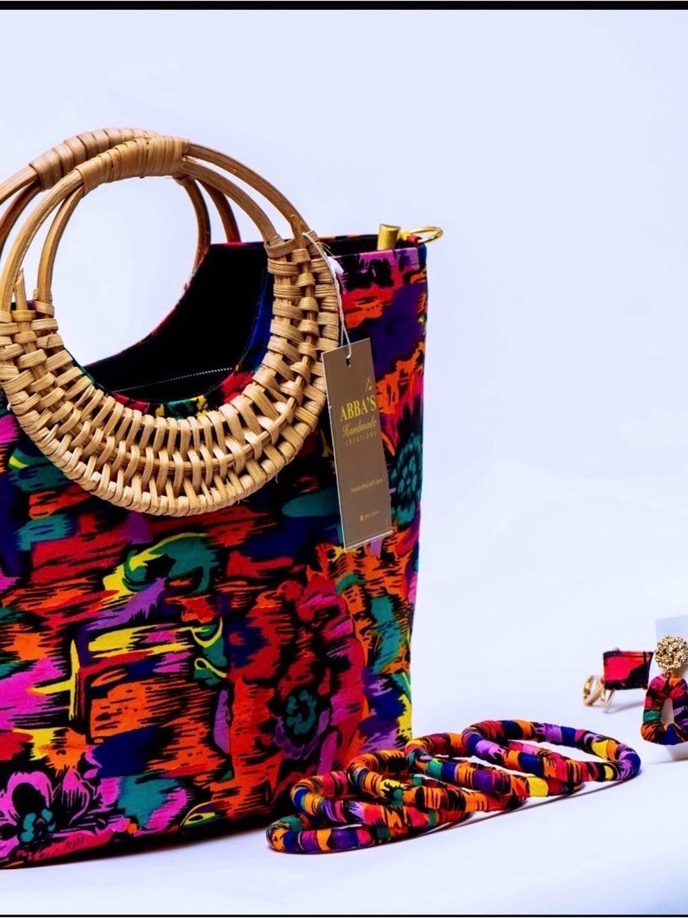 Colorful Woven Handle Tote Bag - Multicolor